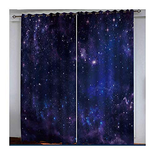 Cortinas de Galaxy - Universo de espacio Nebulosa azul Nebulosa Estrellas de cielo Impresión 3D Patrón de impresión Ejemplo Blackout Aislado térmico y sala de osc-A||W183CM (72IN) × 214cm (84.2in)