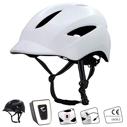 Crazy Safety Casco de Bici para Hombres, Mujeres, niños y niñas | Casco de Bicicleta con luz LED Recargable por USB integrada | Correas Reflectantes para Mayor Seguridad | Casco de Bici Urbana Ligero