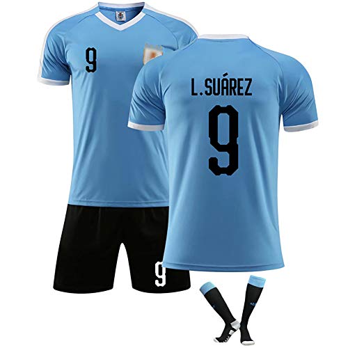 CWWAP Forlan 10 Camiseta de fútbol de Uruguay No. 9 Camiseta de hinchas, Camiseta de Jersey de fútbol elástica de poliéster y Pantalones Cortos Uniformes de Entrenamiento del Equipo-No.9-24