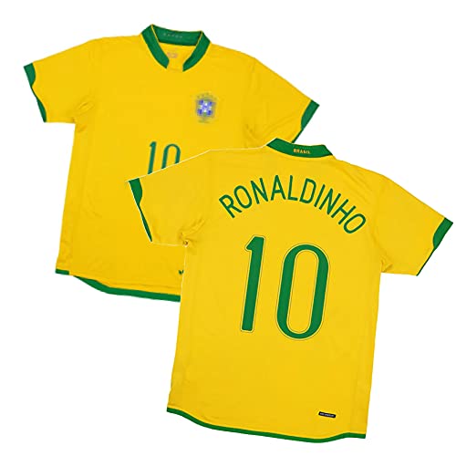 CWWAP Jersey Legendario Retro 2006 Copa Mundial Brasil Jersey # 8 Kaká # 10 Ronaldinho # 6 R.Carlos Soccer Jersey, Camiseta de Traje de Entrenamiento en casa, Fan Sudadera #10-L