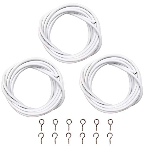 dancepandas Alambre de Cortina Blanco 3PCS Cable de Cortina Curtain Wire con 18 Ganchos y 18 Ojos para Barras de Cortina Malla Ideal para Windows para Puerta de Ducha Caravan Anilla 3m