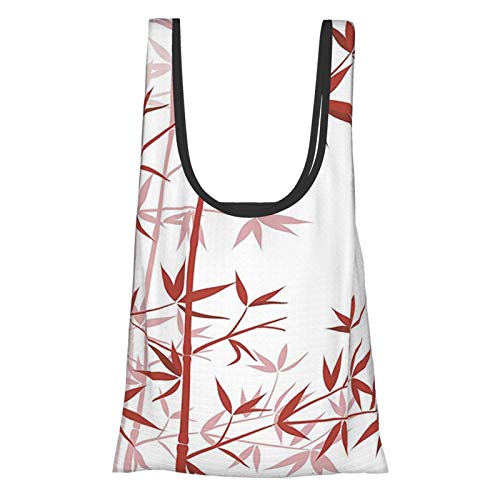 Decoración de la casa de bambú ilustración de bambú naturaleza asiática exótica planta patrón cultural Om simbólico arte rojo blanco reutilizable bolsas de comestibles, bolsa de compras ecológica