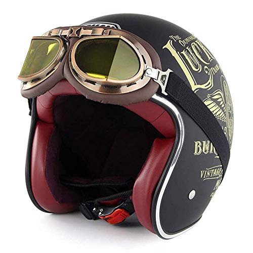 DLPAC Casco de Moto de Vintage, Adultos Casco Moto Jet para Mofa Piloto Crash Cruiser Chopper Scooter Biker Racing Mujer y Hombre Open Face Casco para Harley