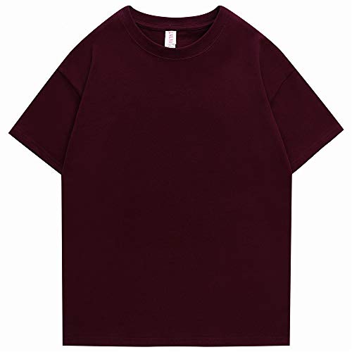 DREAMING-Nueva Camiseta De Cuello Redondo para Hombres Y Mujeres, Sencilla Y Gruesa Camisa Informal De Algodón De 280 Gramos. Red Wine XXL