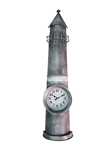 DynaSun Art Lighthouse - Reloj con forma de faro de pared, de metal, estilo vintage, para decoración de casa, salón, cocina, efecto envejecido, 19,5 x 9,5 x 86 cm