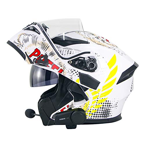 EBAYIN Casco Motocicleta Bluetooth, integrale Bluetooth Integrado Cara Completa Cascos Moto Dot ECE a Prueba Agua Cascos Modulares Bluetooth Visores Duales Intercomunicador Mp3 FM,M-XL=（61~62cm）