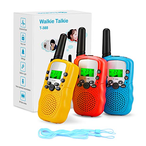 Fansteck 3pcs Walkie Talkie, Walkie Talkie Niños, Regalos para Niñas, Juguetes Niño, Función VOX Larga Distancia Rango 8 Canales con LCD Lintera Juguetes para Niños Actividades Externas Camping