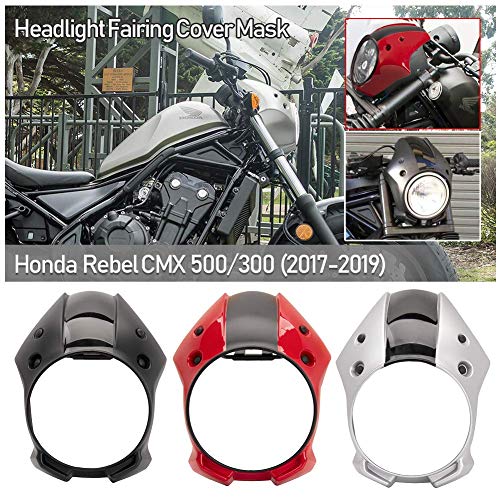 Fayedenicy Motocicleta ABS Faros Delanteros Carenado Máscara Cubierta Parabrisas Visor para 2017 2018 2019 Hon-da Rebel CMX 500 300 CMX500 CMX300 Accesorios 17-19 (Negro)