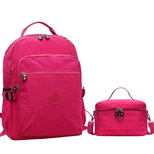 fhdc Mochila Mochilas De Nylon para Mujer Mochila Original Informal Bolso De Escuela De Alta Capacidad para Damas Bolsa De Viaje para Adolescentes   Combinación Rosa Roja