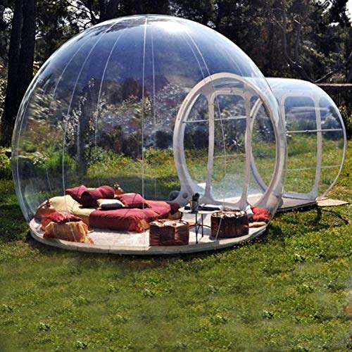 FJNS Tienda de campaña Transparente Inflable Casa de Burbuja Inflable Tienda de cúpula de Aire a Prueba de Lluvia Adecuado para Acampar al Aire Libre Patio Trasero 5M + Túnel 2M