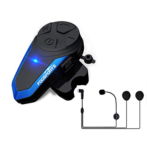 Fodsports Intercomunicador Casco Moto BT-S3 Bluetooth Cascos Moto Telefono Radio FM Impermeable Bluetooth Intercom Headset con tipo C (1 Packs of Hard Headphone)