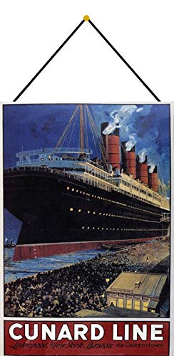 FS - Cartel de chapa curvado (20 x 30 cm, con cordón), diseño de Barco Cunard Line Liverpool- New York