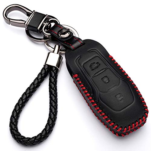 Funda de Cuero para Llave Coche Ford Mondeo Ka Fiesta Focus Galaxy Mustang Kuga 3 Botones Carcasa Piel Cover de Mando y Control de Auto (Solamente Keyless GO)