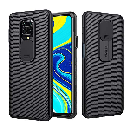 Funda para Xiaomi Redmi Note 9S/Note 9 Pro/Note 9 Pro MAX, [Protección de la cámara] Estuche Híbrido Parachoques Premium Delgado Carcasa Rígida PC con Cubierta Deslizante para Cámara - Negro