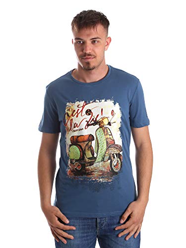 Gaudi jeans Camiseta de Hombre Azul con Estampado de Vespa de algodón. 911BU64055 tamaño EU/it S