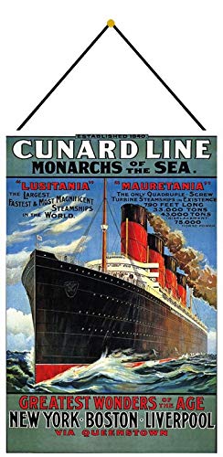 Generisch Cartel de Chapa 20 x 30 cm Curvado con cordón Cunard Line Liverpool New York Lousitania Mauretania Decoración Regalo Cartel