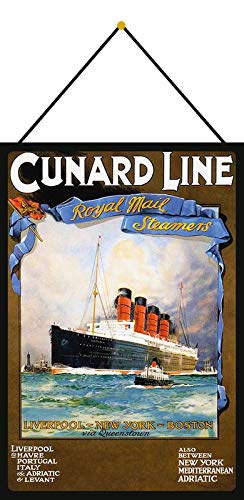 Generisch Cartel de Chapa 20 x 30 cm Curvado con cordón Liverpool New York Boston Cunard Line Decoración Regalo Cartel