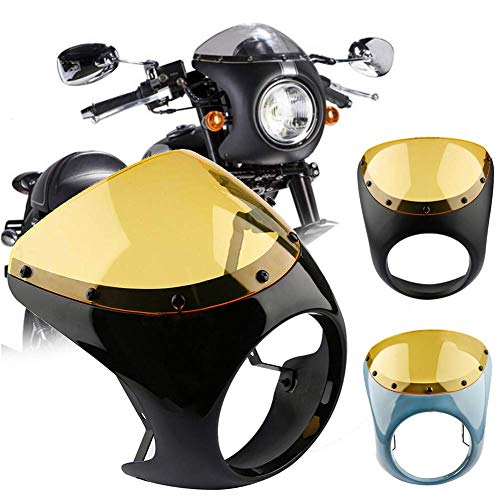 Guajave Café Corredor Manillar Faro Parabrisas 7 Inch Carenado Pantalla para Harley Moto - Negro Mate