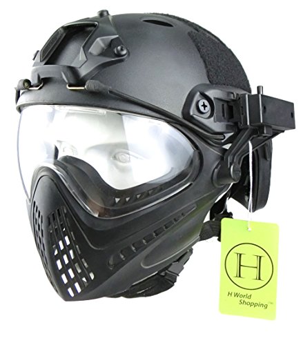 H World UE - Casco integral táctico para airsoft o painball, con gafas de visión completa y frontal extraíble, color negro, tamaño L-XL