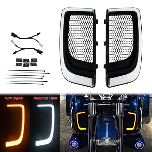 HDBUBALUS Motor Guard Lowers Parrillas Carenado de pierna LED Luz de giro Compatible con Harley Touring Street Glide Road Glide Electra Glide FLHTK FLTRU 2014-2020