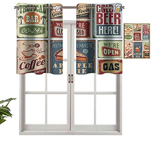 Hiiiman Cortina moderna para ventana, estilo vintage, carteles publicitarios, bebidas, café, bebidas, vidrio envejecido, logotipo tropical, juego de 1, 106,7 x 45,7 cm