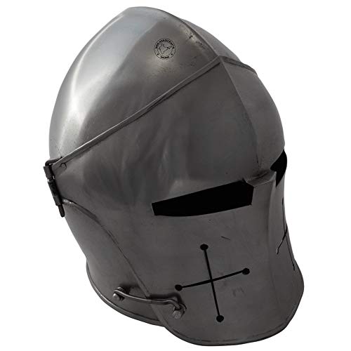 Hind Handicrafts Medieval Renaissance Barbuta Casco Armadura Adulto – Caballero Templar Guerrero Accesorios – Forro de cuero ajustable – LARP, Halloween & Juego de rol (cromo)