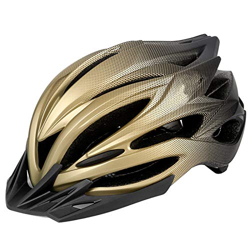 Huai1988 Casco Bicicleta Adulto, Casco Bicicleta Adulto con Luz Cascos Adulto para Bicicleta con luz Trasera LED Cuerpo Casco Ciclista de Bicicleta Ajustable con Visera Extraíble 58-62cm (Dorado)