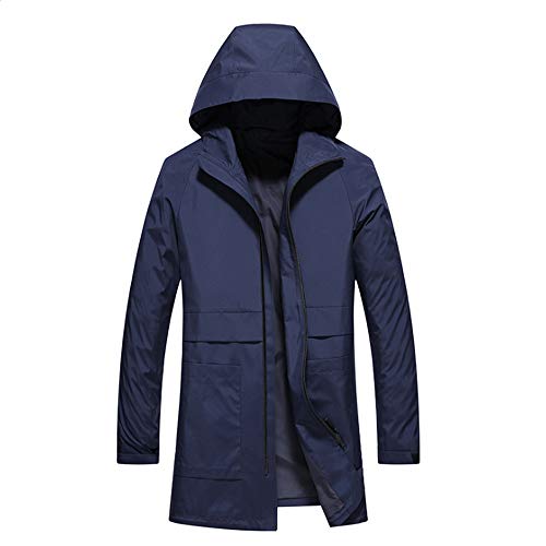 HXYF Chaqueta De Negocios Informal para Hombres De Alta Gama, Chaqueta Ligera con Capucha Larga De Invierno Cálido, Ropa Deportiva para Adultos Al Aire Libre,Azul,XXL