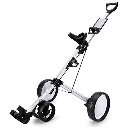 HYQW Carro De Golf De 4 Ruedas Push Pull, Carro De Golf Plegable con Soporte para Bebidas, Carro Compacto De Tiro, Fácil De Abrir,White