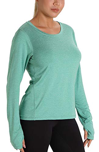 icyzone Camiseta de Fitness Deportiva de Manga Larga para Mujer (L, Agua Verde)