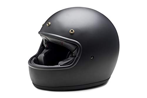 IGUANA CUSTOM - Casco integral de estilo retro EL VILLANO negro mate con corchetes para pantalla, HOMOLOGADO y con el estilo perfecto para cafe racer, bobber, chopper, clasicas. (M)