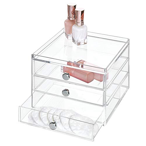 InterDesign Drawers Organizador de maquillaje | Organizador de cosméticos pequeño para maquillaje y demás | Caja de maquillaje con 3 cajones | Plástico transparente