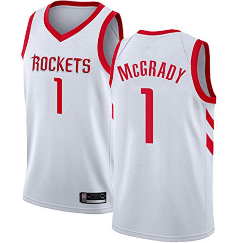Jersey De Baloncesto para Hombre - Houston Rockets # 1 Tracy McGrady NBA Basketball Sports Messh Jersey, Camiseta De Ocio Jersey,Blanco,L(175~180cm)