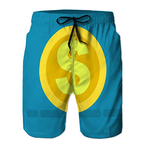 jiilwkie Summer Boardshorts, Men's Shorts with Pocket Big Dollar Symbol on Gold Coin Icon