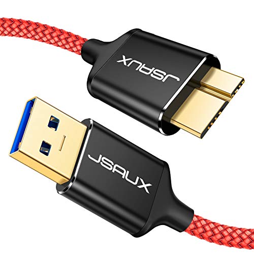 JSAUX Cable USB Micro B 3.0 2Pack[1M+2M] Tipo A a Micro B Macho 3.0 Cable de Disco Duro para Seagate, Toshiba Canvio, Western Digital (WD) My Passport and Elements, Samsung Galaxy S5, Note 3-Rojo