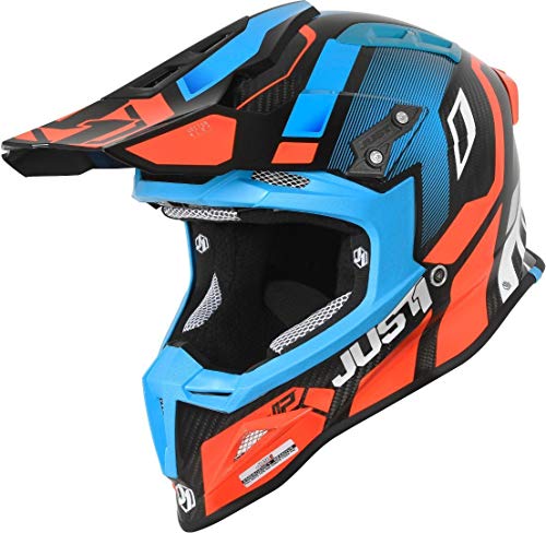 JUST1 J12 Casco de Motocross, Hombre, Carbono Naranja-Azul, XS