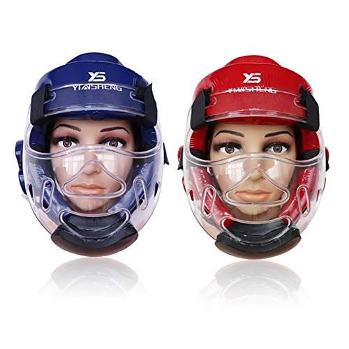 KDXBCAYKI Taekwondo Cascos Equipo de protección formación mascarillas Transparentes Boxeo Lucha de MMA Cascos integrales protegen la Cabeza de (Color : Azul, Size : M)