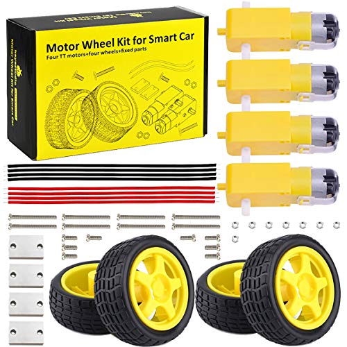 KEYESTUDIO Smart Robot Car Kit con 4pcs Set Rueda Neumáticos de Coche Inteligentes y 4pcs DC Motor de Engranajes para Proyecto de Smart Car DIY for Arduino UNO R3, Mega2560 Car Kit