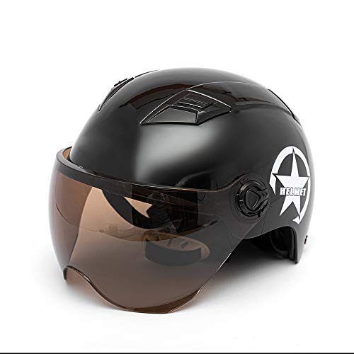 KKmoon Casco Moto Abierto,54-60CM Media Cara Casco con Visera Anteojos, Correa Adjustable para Barbilla, Casco Universal para Hombre y Mujer（Negro）