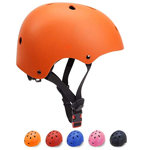 KORIMEFA Casco Bicicleta para Niños Casco Infantil Ajustable para Monopatín Patinaje BMX Esquiar, Casco para multibles Deportes niño niña de Edad de 3-13 años (Naranja, M)