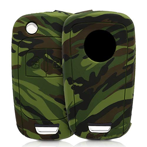 kwmobile Funda Compatible con Opel Chevrolet Llave de Coche Plegable de 2 Botones - Carcasa Protectora Suave de Silicona - Camouflage