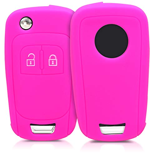 kwmobile Funda de Silicona Compatible con Opel Chevrolet Llave de Coche Plegable de 2 Botones - Carcasa Suave de Silicona - Case Mando de Auto Rosa Fucsia