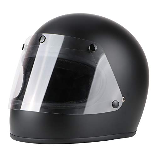 LALEO Vintage Harley Casco Moto Integral con Escudo Burbuja, Carcasa de FRP Transpirable Forro Extraíble Mantener Caliente Hombres Mujeres ECE Certificado S-2XL (52-61cm), Negro,Flatlens,S