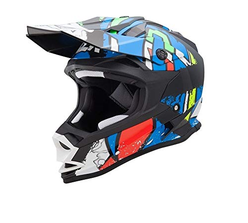 Lazer Casco O1 Xposed Cross Motard Enduro Trial Off Road azul, blanco y rojo Multi S