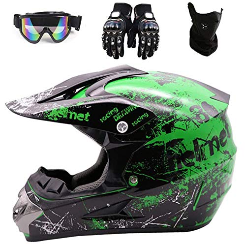 LEENP Adulto Casco de Motocross, Monster Casco de Cross de Motos con Gafas Máscara Guantes, Racing Motos Deportivas Off-Road Enduro Downhill Casco ATV MTB Quad Casco de Motocicleta,Yellow,L