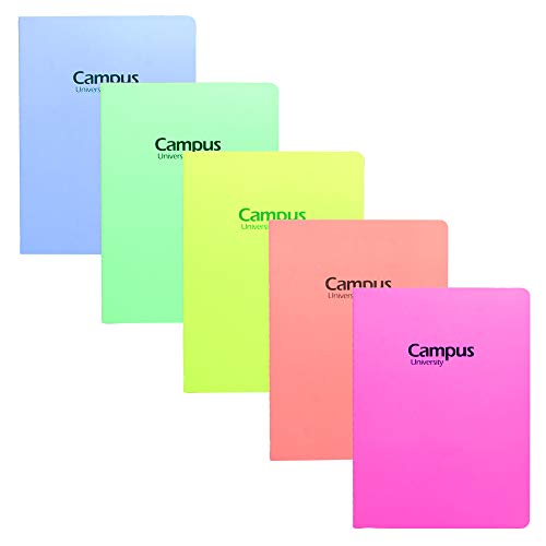 Libreta Campus University Pastel. 25,5 x1 9,0 cm. 36 hojas de 70 gr liso. Pack de 5 pcs colores surtidos.