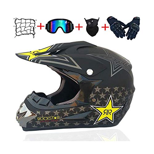 LLY Casco De Descenso para Jóvenes Adultos Regalos Gafas Máscara Guantes Bolsillo Neto BMX MTB ATV Bicicleta Carrera Integral Integral Casco,B,L