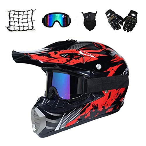 LLY Casco De Motocross Hombre (5 Pcs) - Negro Y Rojo - Casco MTB Integral Off-Road Enduro Racing Scooter Motocicleta Quad · Dot Certificado,XL