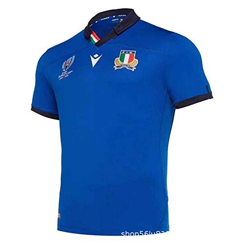 LQLD 2019 Mundial de la Copa de Italia Rugby Jersey, de Secado rápido poliéster Camiseta de Manga Corta Transpirable partidarios de Rugby de los Hombres de la Camiseta,Azul,M