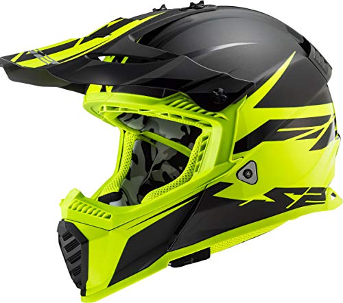 LS2 - Casco de Moto Cross Fast EVO Roar Negro Mate Amarillo, XXXL